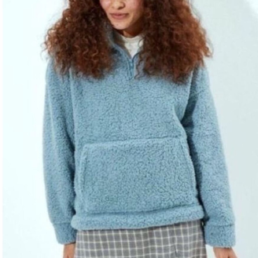 American Eagle Quarter Zip Pullover Sherpa Sweatshirt Cozy Blue Comfy XL